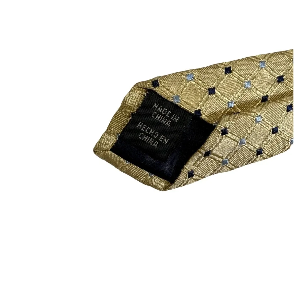 US Polo Assn Men's 100% Silk Gold & Blue Geometric Pattern Tie Necktie